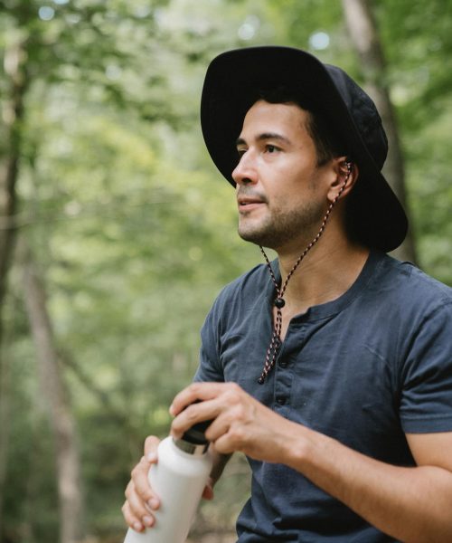 Hiker drinking water